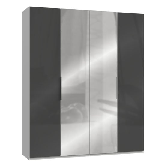 Lloyd Tall Mirrored Wardrobe In Gloss Grey And White 4 Doors