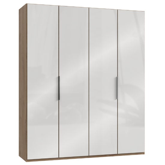 Lloyd Tall Wardrobe In Gloss White And Planked Oak 4 Doors