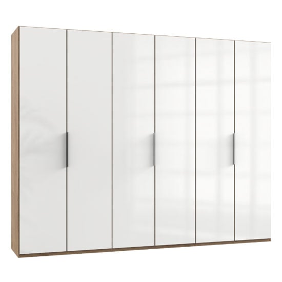 Lloyd Tall Wardrobe In Gloss White And Planked Oak 6 Doors