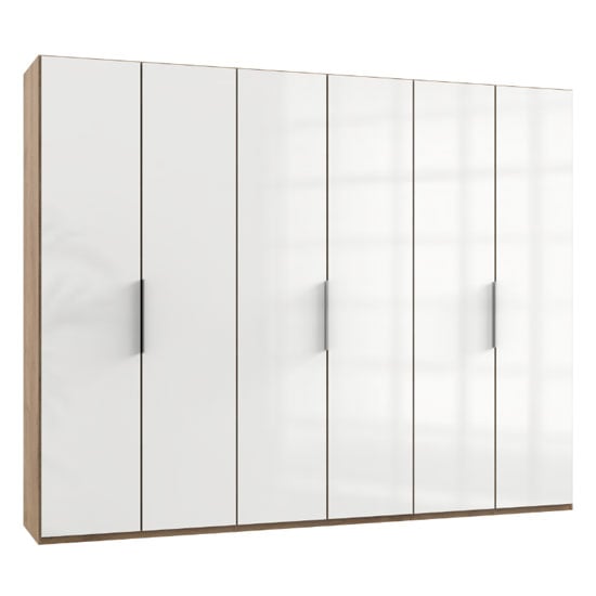 Read more about Lloyd tall wardrobe in gloss white and planked oak 6 doors