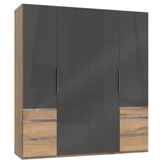 Lloyd Wooden 4 Doors Wardrobe In Gloss Grey And Planked Oak