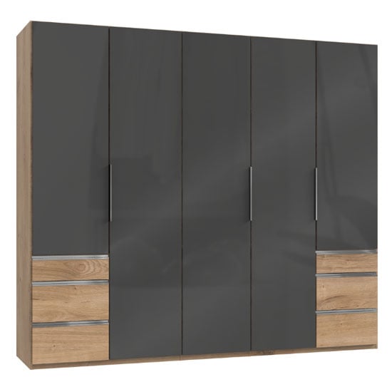 Read more about Lloyd wooden 5 doors wardrobe in gloss grey and planked oak