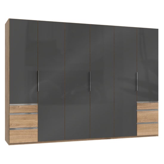 Lloyd Wooden 6 Doors Wardrobe In Gloss Grey And Planked Oak