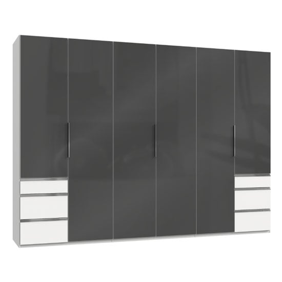 Lloyd Wooden 6 Doors Wardrobe In Gloss Grey And White