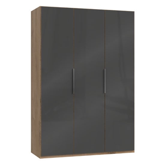 Lloyd Wooden Wardrobe In Gloss Grey And Planked Oak 3 Doors