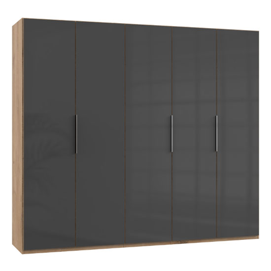 Lloyd Wooden Wardrobe In Gloss Grey And Planked Oak 5 Doors