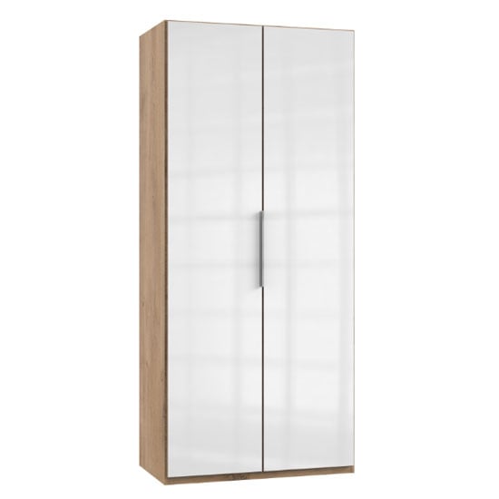 Lloyd Wooden Wardrobe In Gloss White And Planked Oak 2 Doors