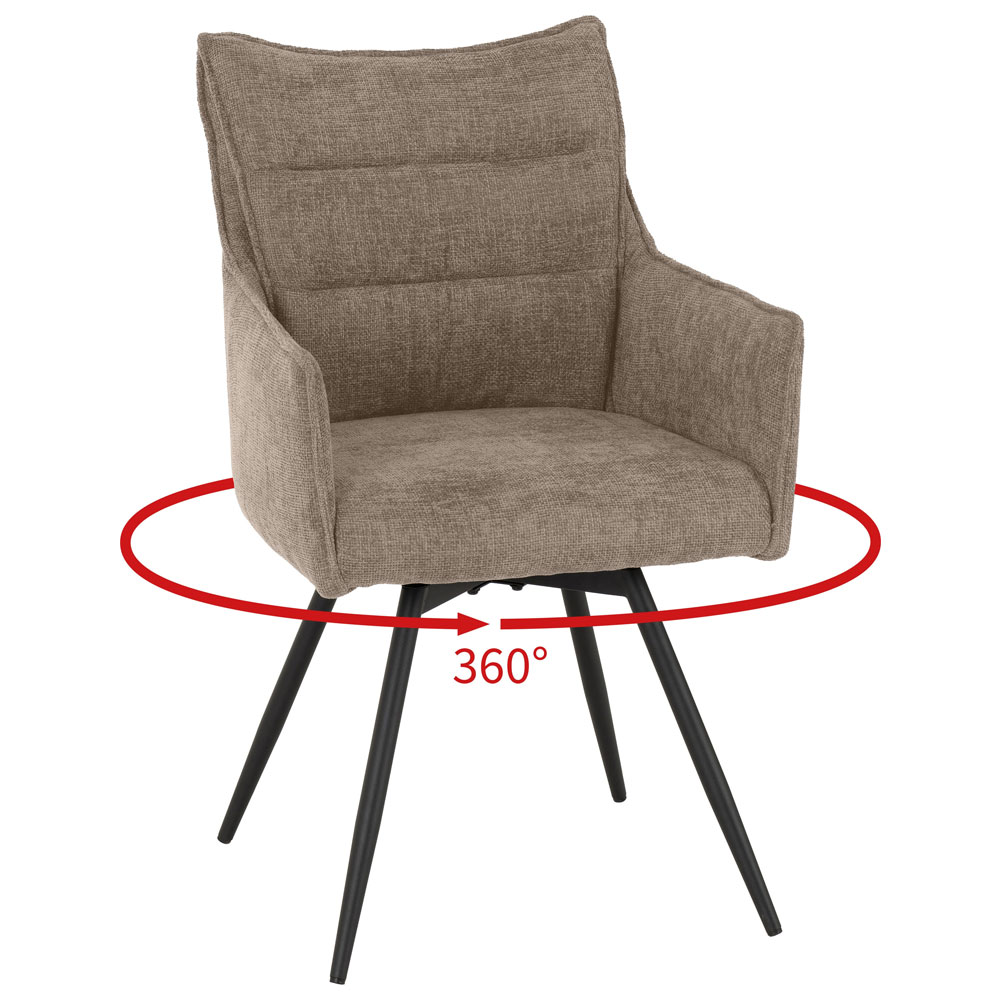 Llyra Fawn Fabric Carver Swivel Dining Chairs in Pair