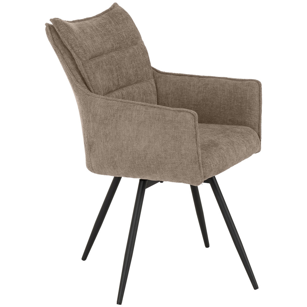 Llyra Fawn Fabric Carver Swivel Dining Chairs in Pair