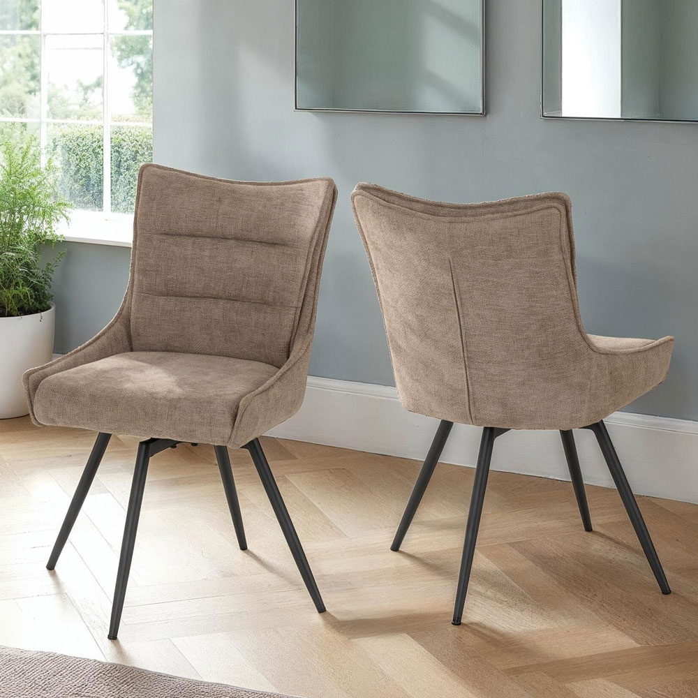 Llyra Fawn Fabric Swivel Dining Chairs in Pair