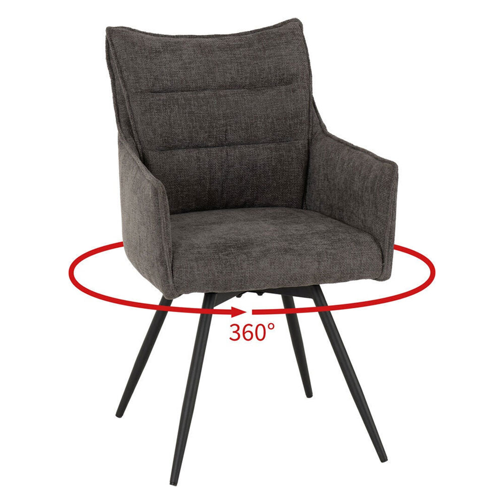 Llyra Grey Fabric Carver Swivel Dining Chairs in Pair