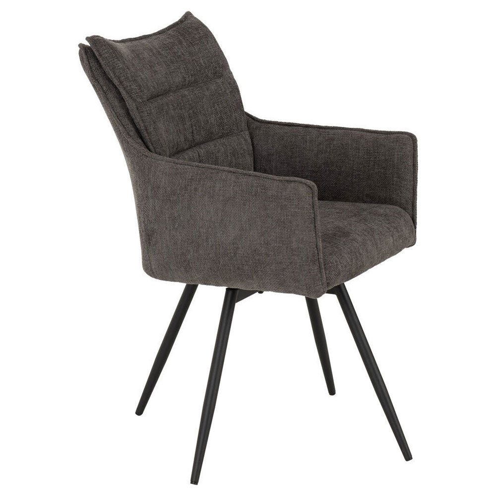 Llyra Grey Fabric Carver Swivel Dining Chairs in Pair