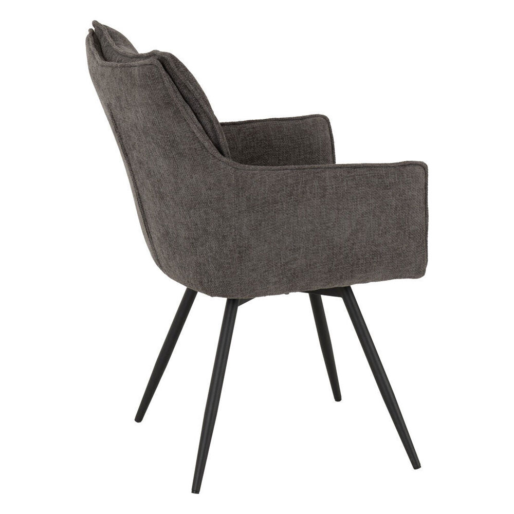 Llyra Grey Fabric Carver Swivel Dining Chairs in Pair