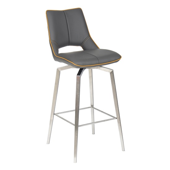 Mosul Bar Chair In Graphite Grey And Brushed Steel Legs_2