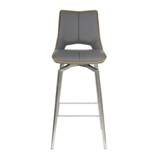 Read more about Mosul leather bar chairs with steel legs in graphite grey