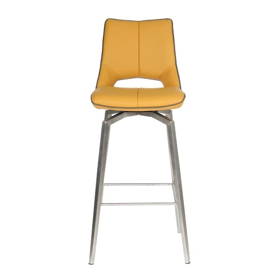 Read more about Mosul leather bar chairs with steel legs in yellow