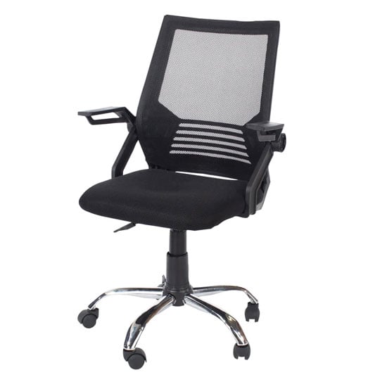 Leith Fabric Black Mesh Back Study Chair In Black With Arms