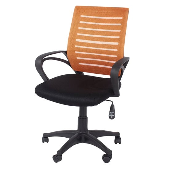 Leith Fabric Orange Mesh Back Study Chair In Black With Arms