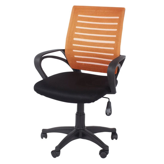 Photo of Leith fabric orange mesh back study chair in black with arms