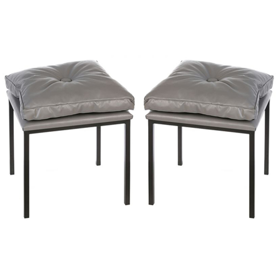 Photo of Loft grey leather stools in a pair with black metal legs