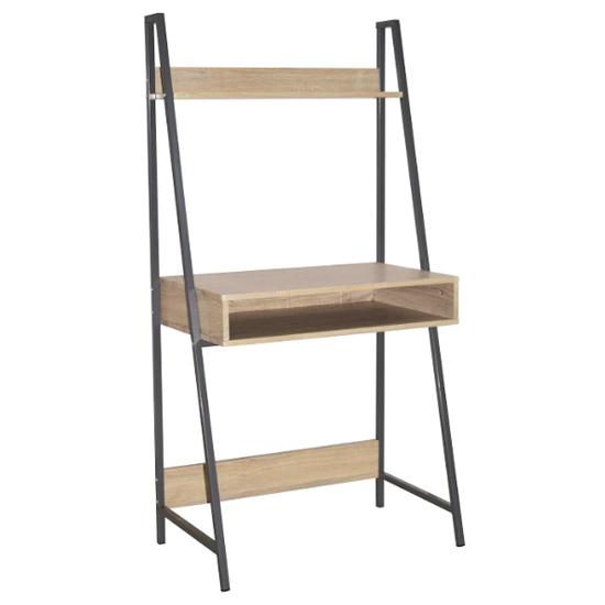 Product photograph of Leith Wooden Ladder Bookcase Desk In Oak And Grey Metal Frame from Furniture in Fashion