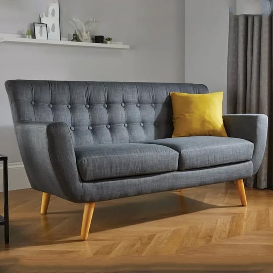 Lofting Fabric 3 Seater Sofa With Wooden Legs In Grey