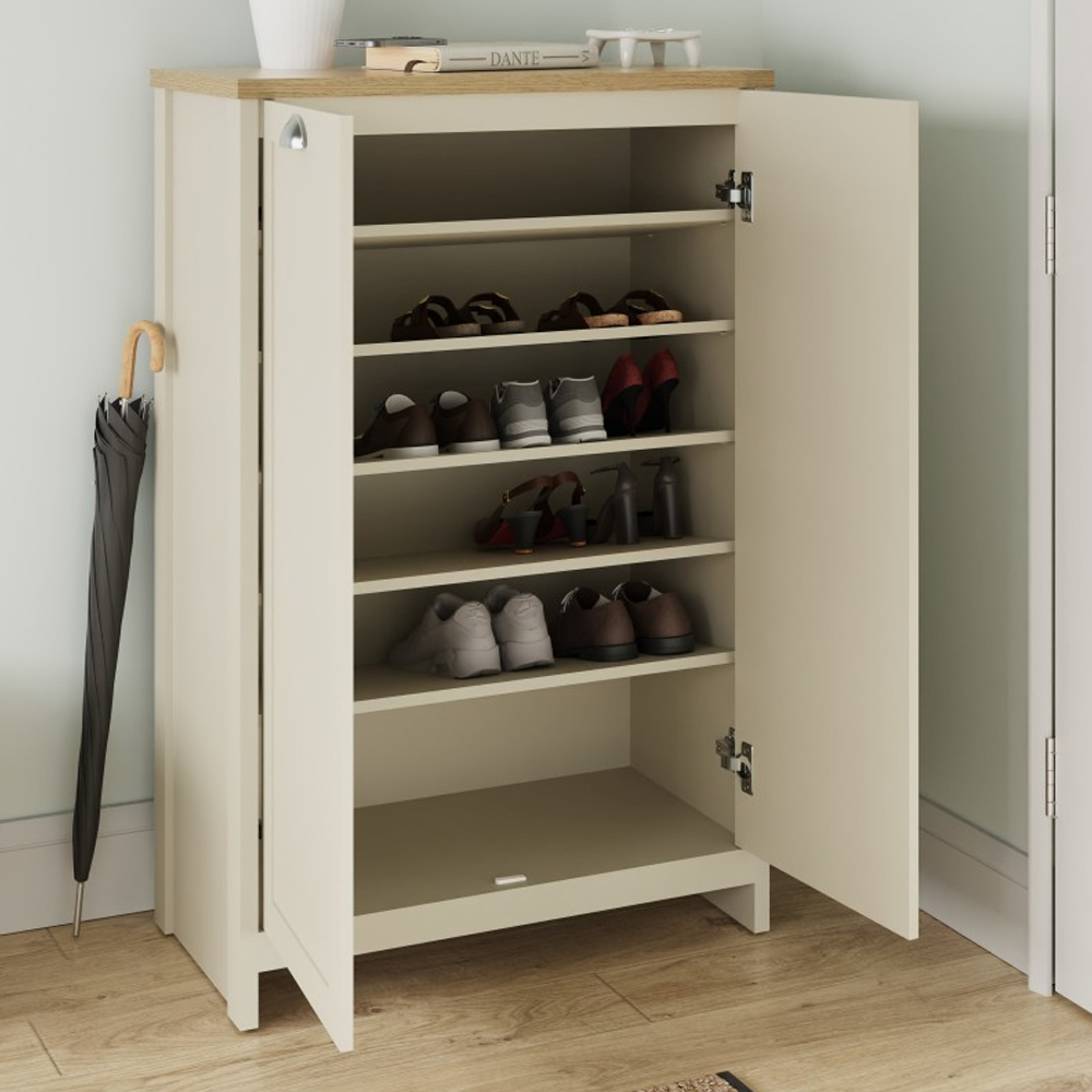 Loftus Tall Wooden Shoe Cabinet With 2 Doors In Cream And Oak