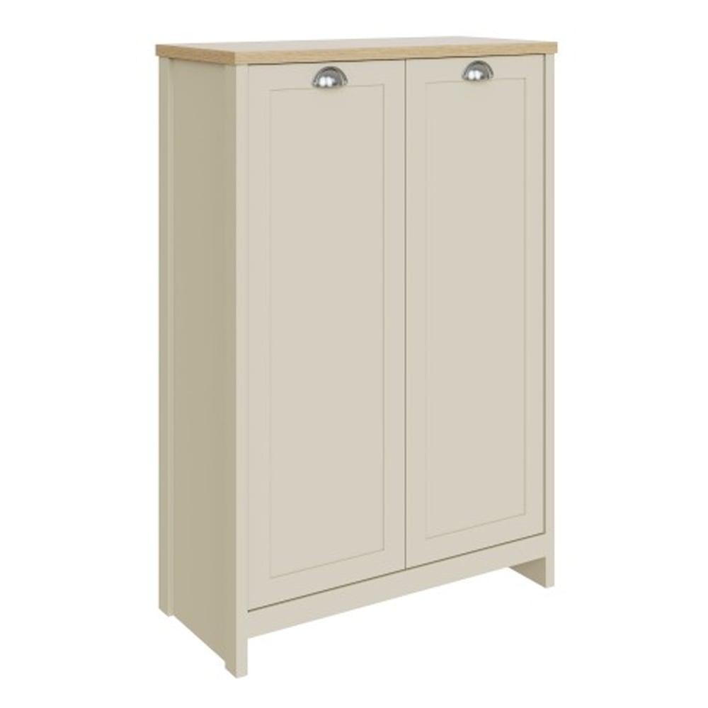 Loftus Tall Wooden Shoe Cabinet With 2 Doors In Cream And Oak