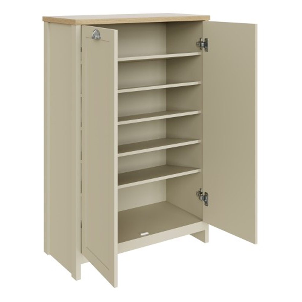 Loftus Tall Wooden Shoe Cabinet With 2 Doors In Cream And Oak