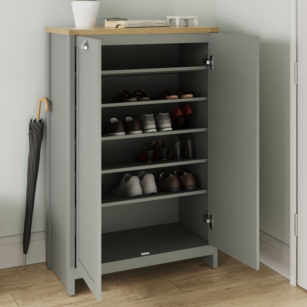 Loftus Tall Wooden Shoe Cabinet With 2 Doors In Grey And Oak