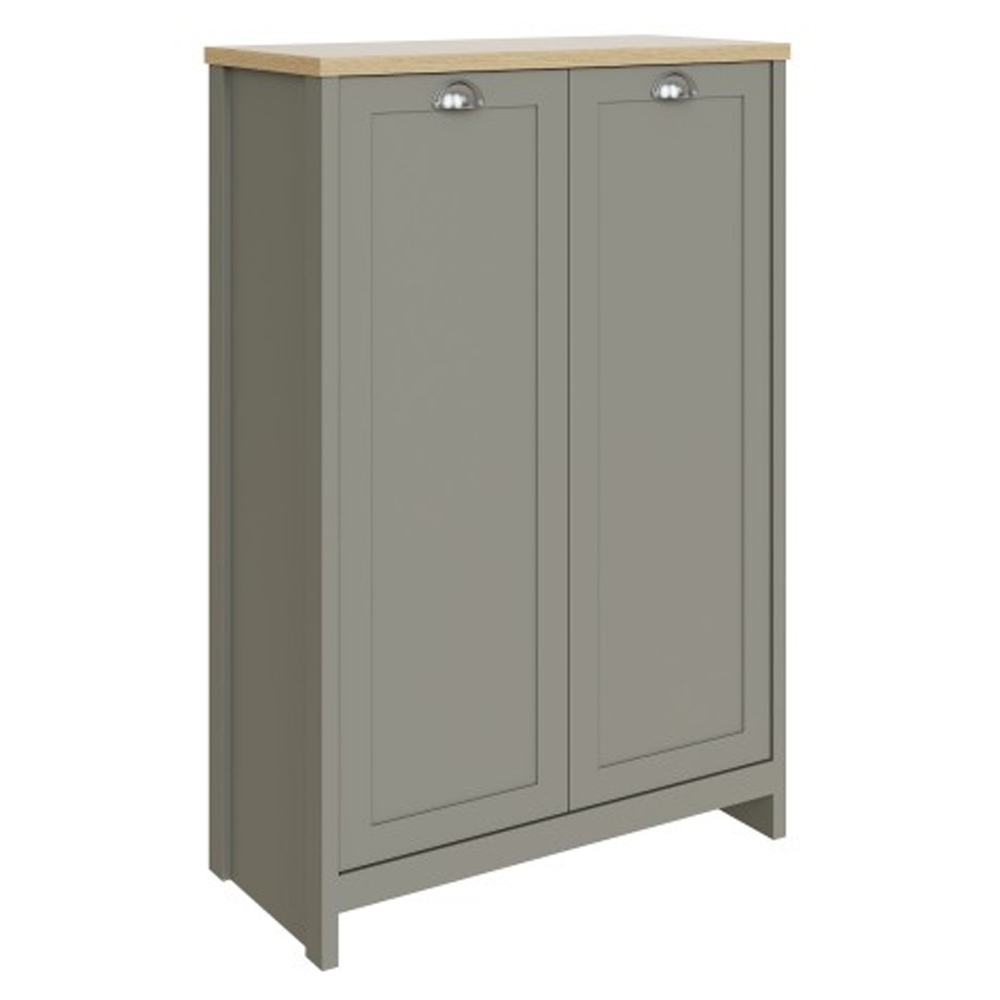 Loftus Tall Wooden Shoe Cabinet With 2 Doors In Grey And Oak