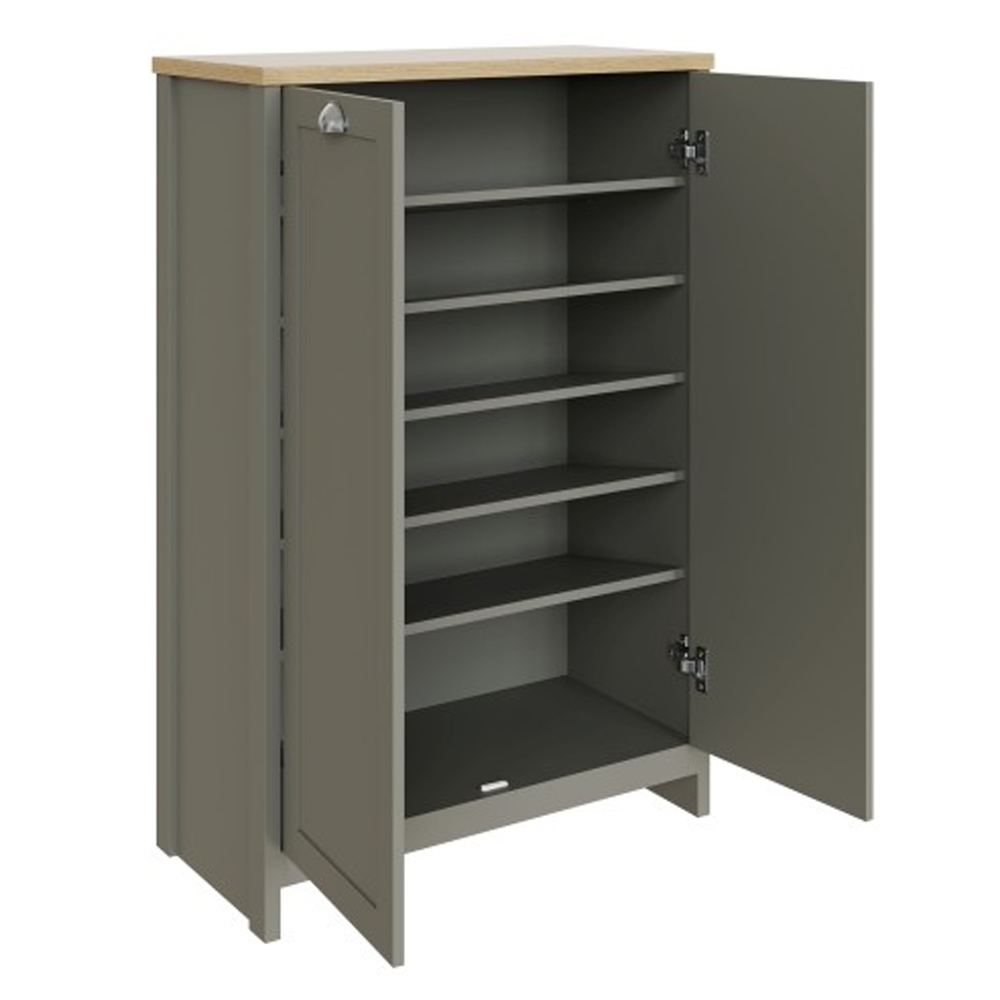 Loftus Tall Wooden Shoe Cabinet With 2 Doors In Grey And Oak