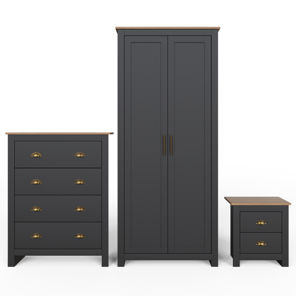 Loftus Wooden Bedroom Furniture Set With 2 Doors Wardrobe In Black And Oak