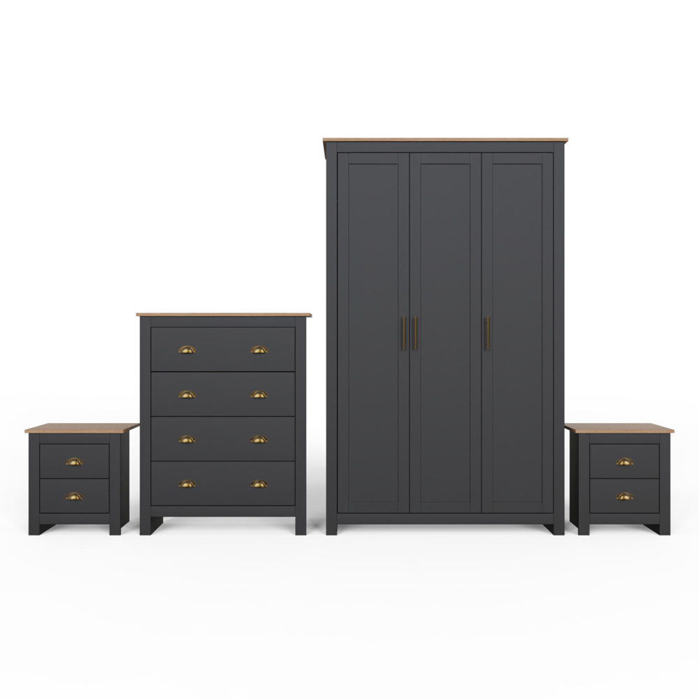 Loftus Wooden Bedroom Furniture Set With 3 Doors Wardrobe In Black And Oak
