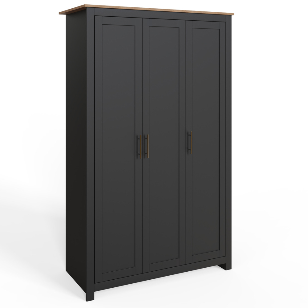 Loftus Wooden Bedroom Furniture Set With 3 Doors Wardrobe In Black And Oak