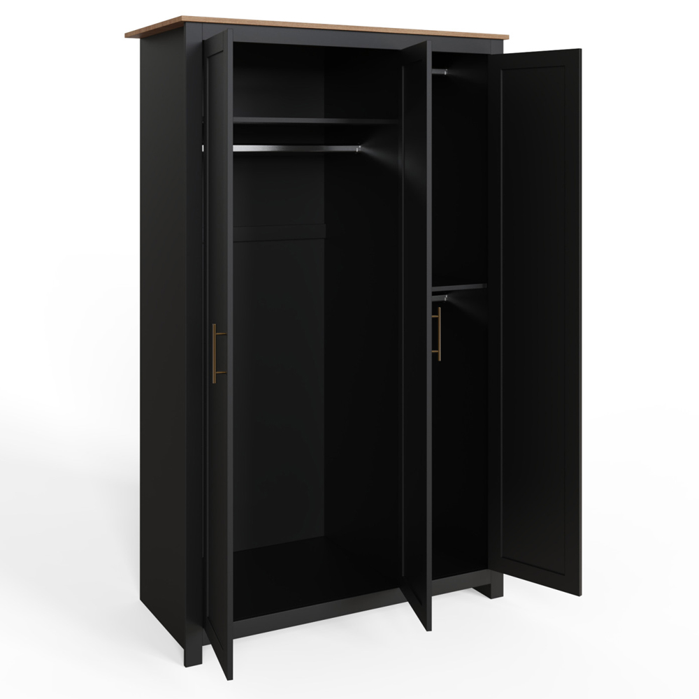 Loftus Wooden Bedroom Furniture Set With 3 Doors Wardrobe In Black And Oak