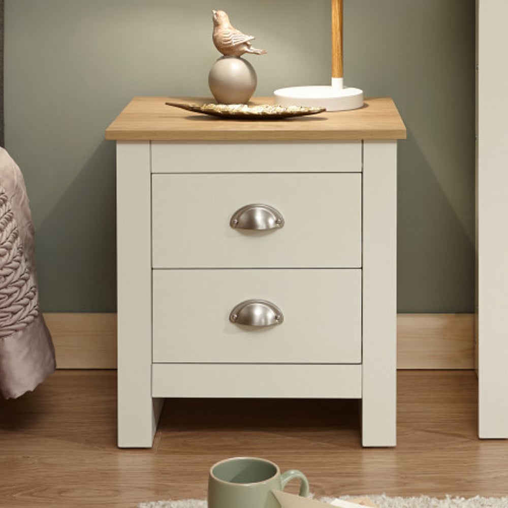 Loftus Wooden Bedside Cabinet With 2 Drawers In Cream And Oak