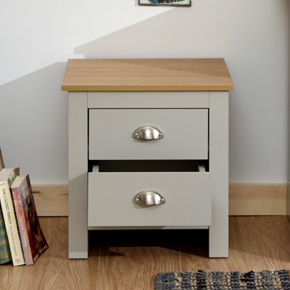 Loftus Wooden Bedside Cabinet With 2 Drawers In Grey And Oak