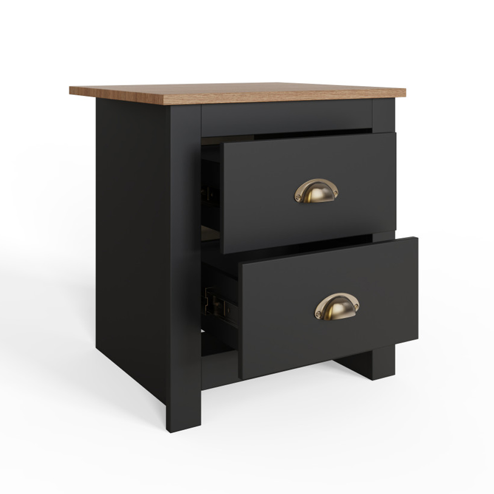 Loftus Wooden Bedside Cabinet with 2 Drawers in Slate Black