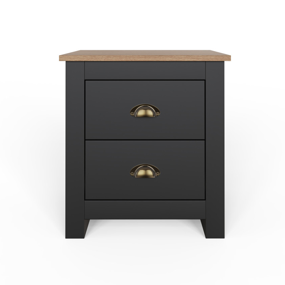 Loftus Wooden Bedside Cabinet with 2 Drawers in Slate Black