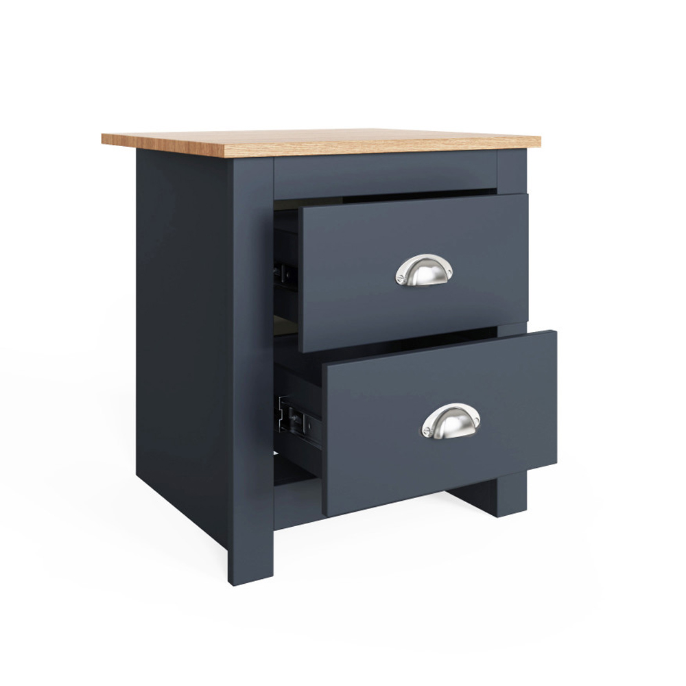 Loftus Wooden Bedside Cabinet with 2 Drawers in Slate Blue