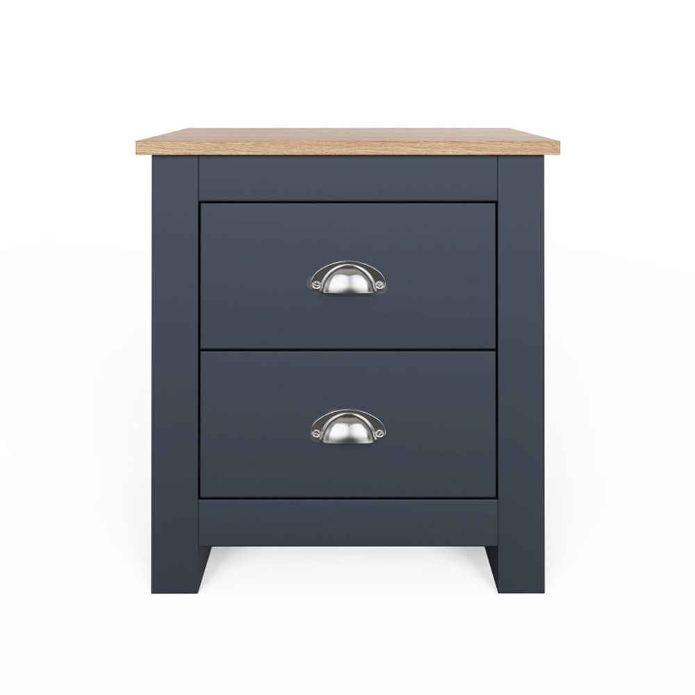 Loftus Wooden Bedside Cabinet with 2 Drawers in Slate Blue