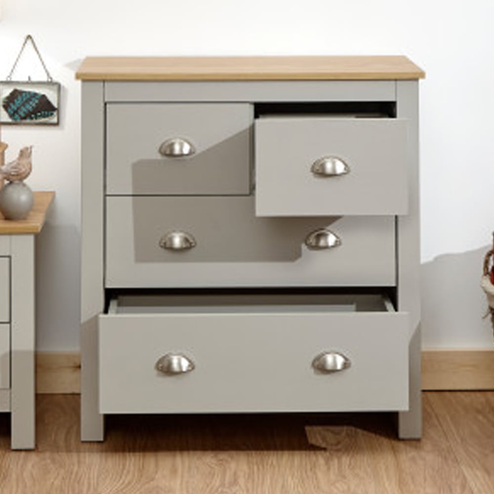 Loftus Wooden Chest Of 4 Drawers In Grey And Oak