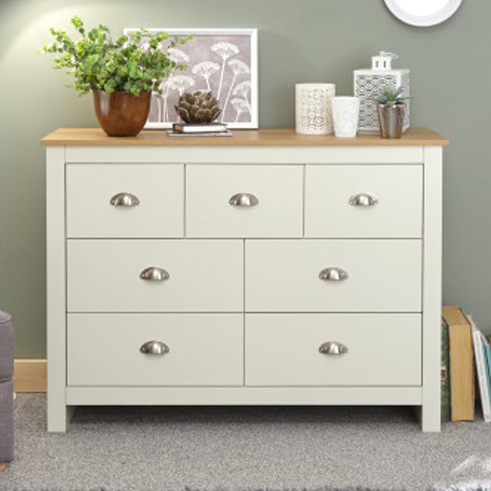 Loftus Wooden Chest Of 7 Drawers In Cream And Oak