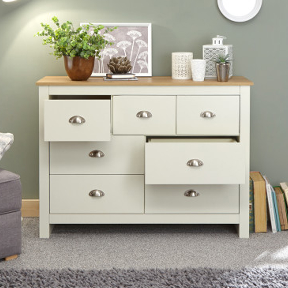 Loftus Wooden Chest Of 7 Drawers In Cream And Oak