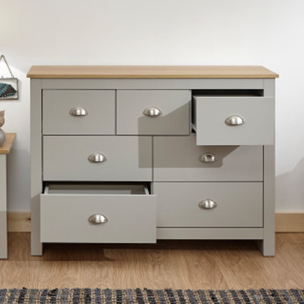 Loftus Wooden Chest Of 7 Drawers In Grey And Oak