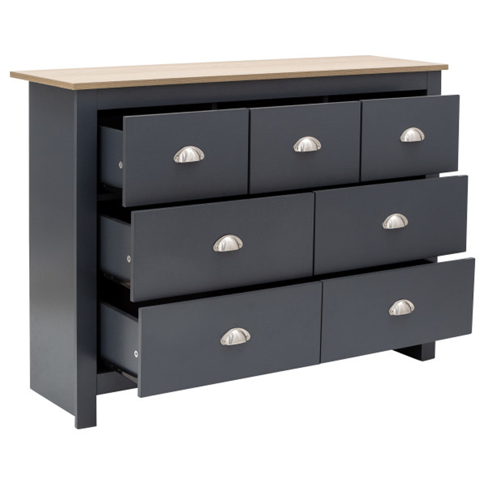 Loftus Wooden Chest Of 7 Drawers In Slate Blue And Oak