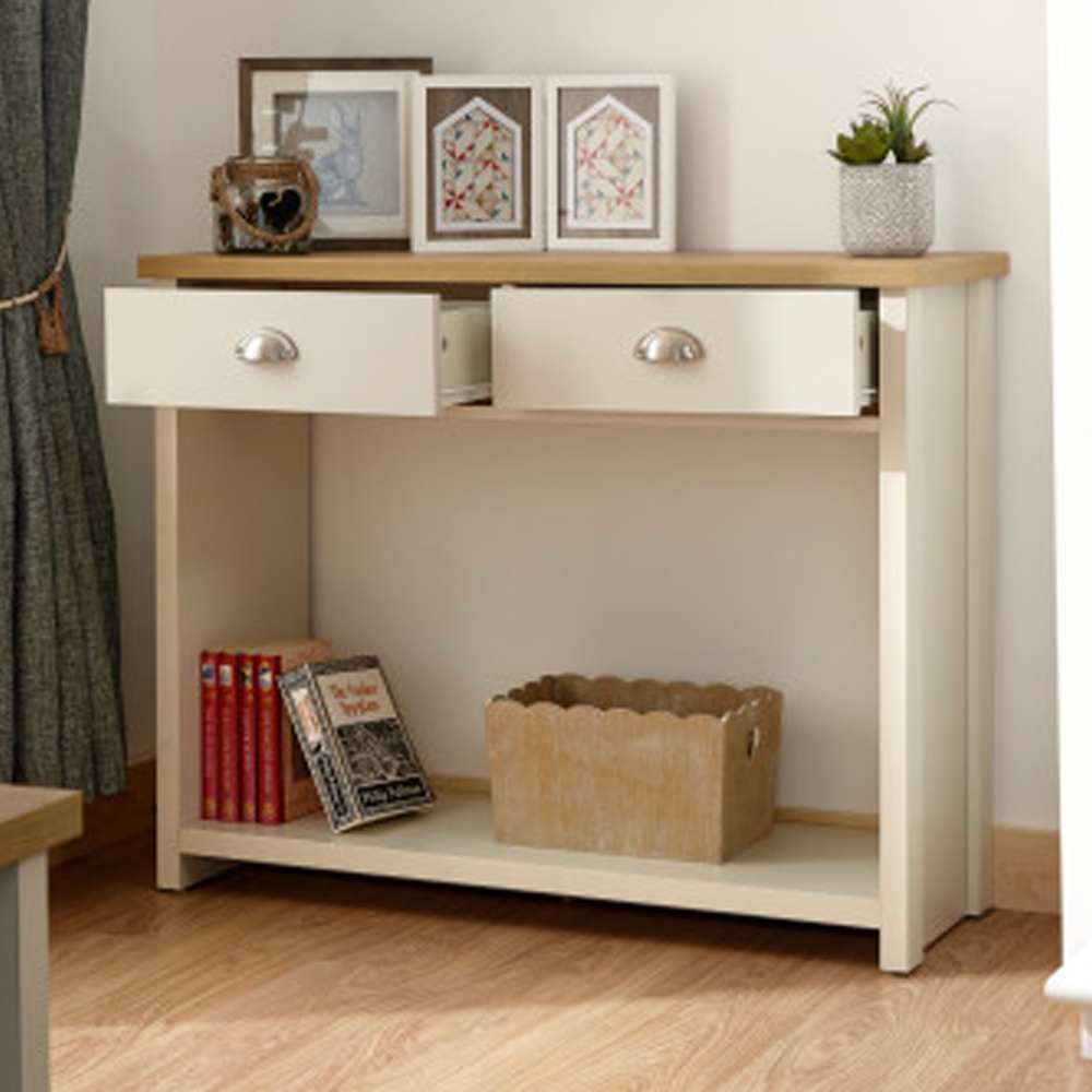 Loftus Wooden Console Table With 2 Drawers In Cream And Oak