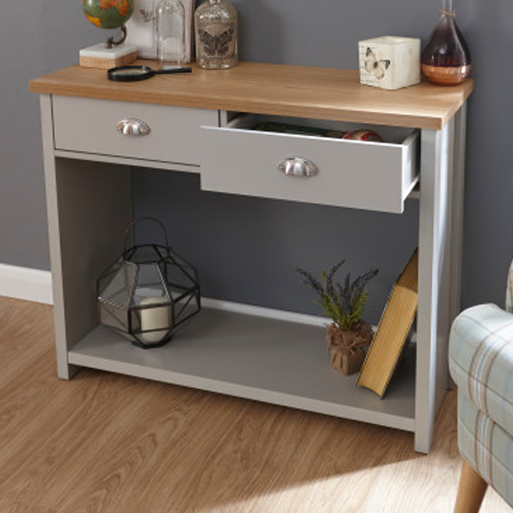 Loftus Wooden Console Table With 2 Drawers In Grey And Oak