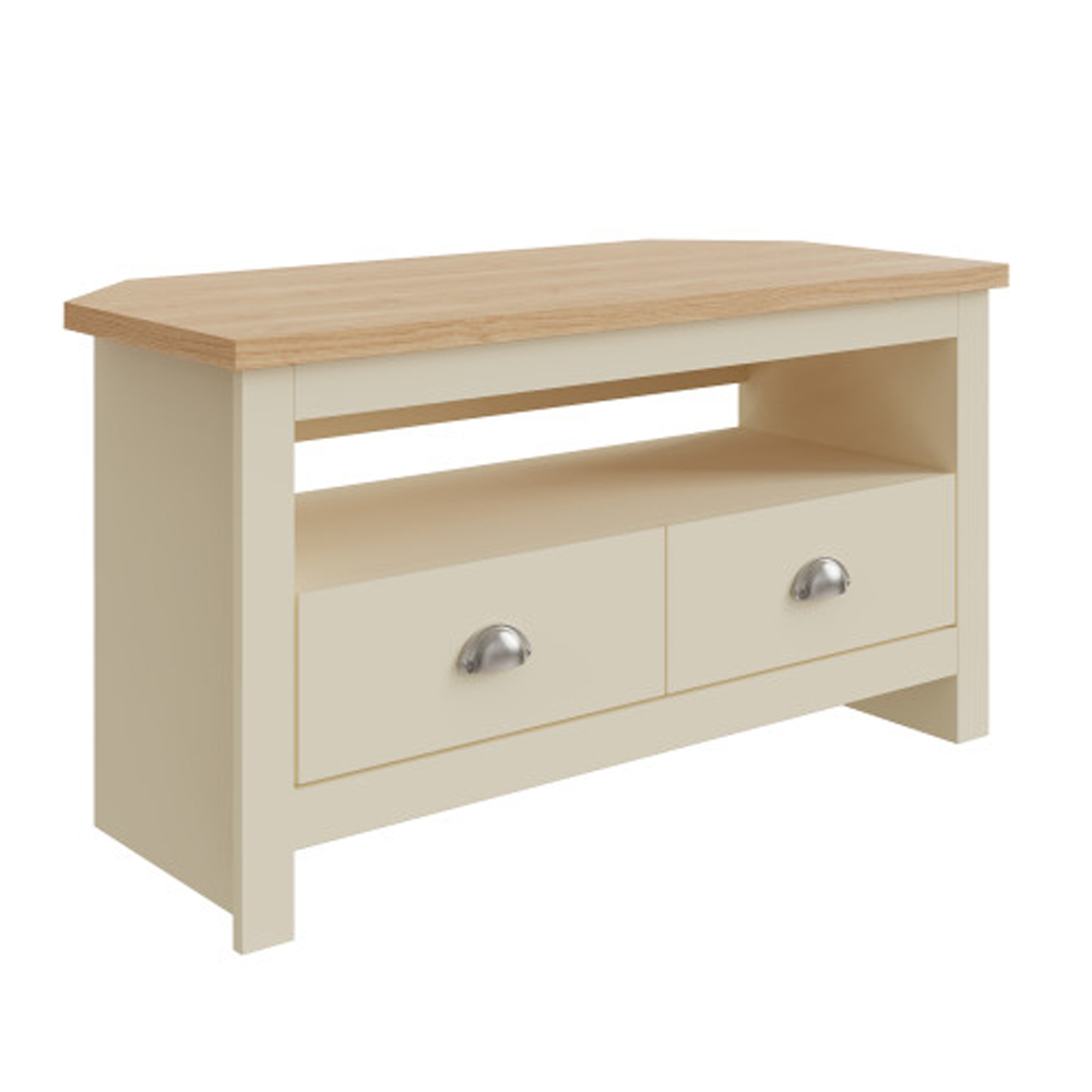 Loftus Wooden Corner TV Stand With 2 Drawers In Cream And Oak
